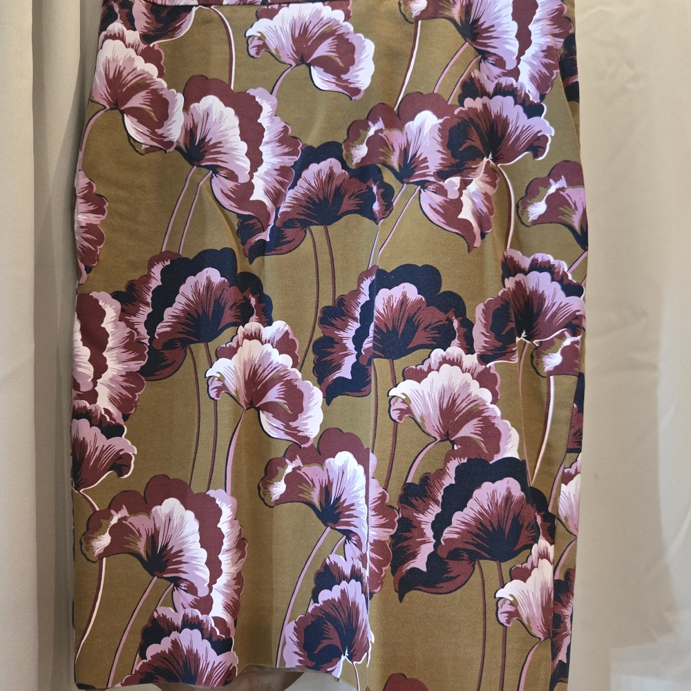 Ann Taylor Floral Midi Skirt in Pink and Brown